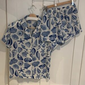 Blue Seashell Print Pajamas